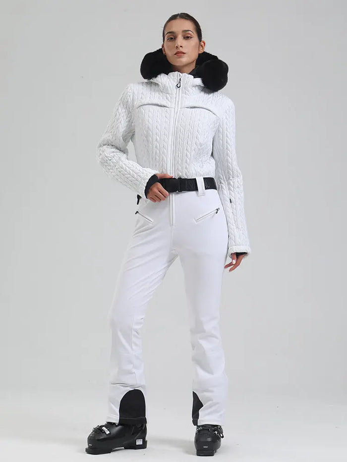 Women's Gsou Snow Mountain Chic Faux-Fur Trim Flare Ski Suit 