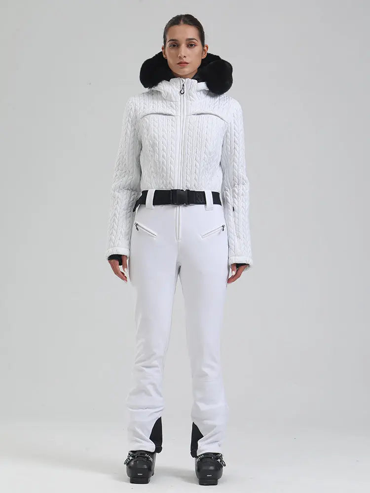 Women's Gsou Snow Mountain Chic Faux-Fur Trim Flare Ski Suit 