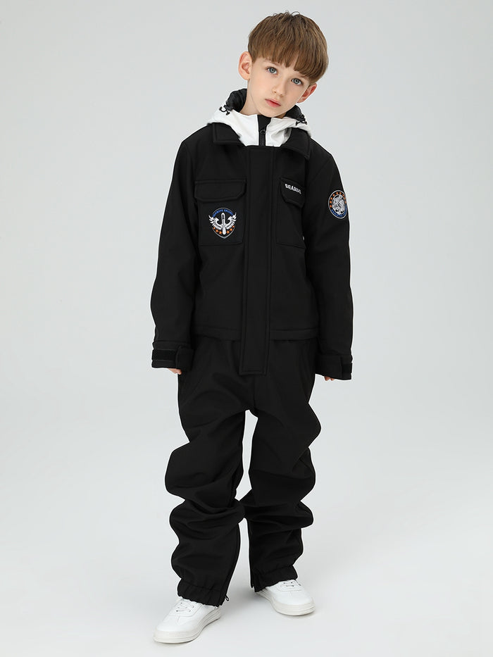 Boys Solid Color Snowsuit With Waist Zip