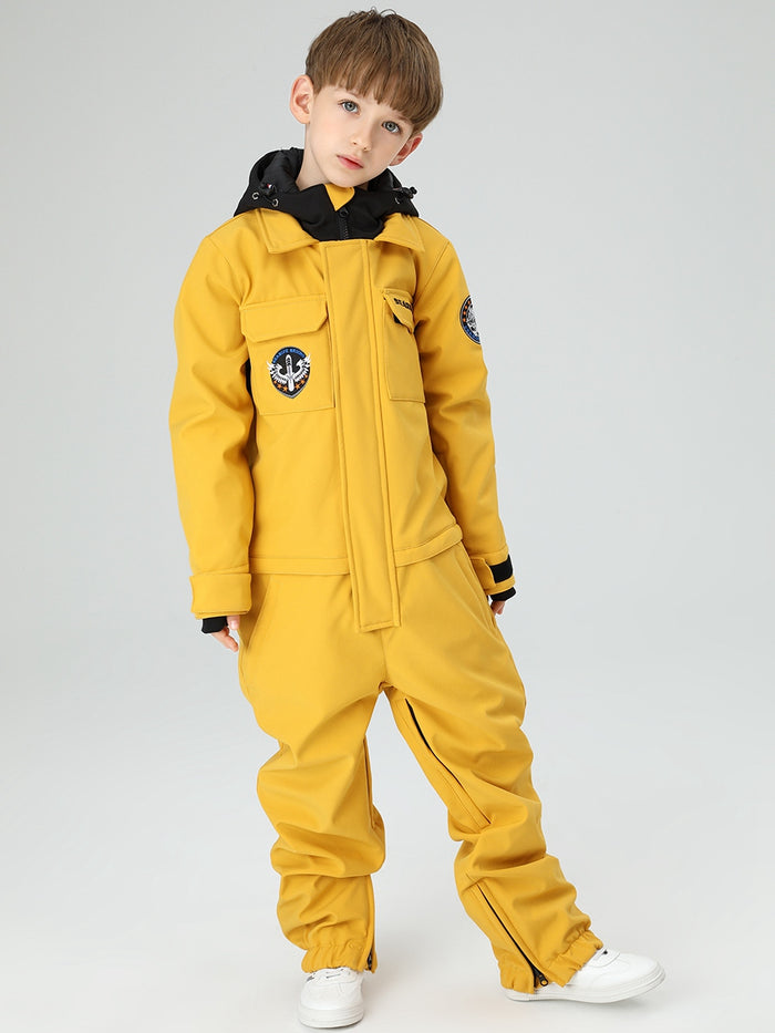 Boys Solid Color Snowsuit With Waist Zip