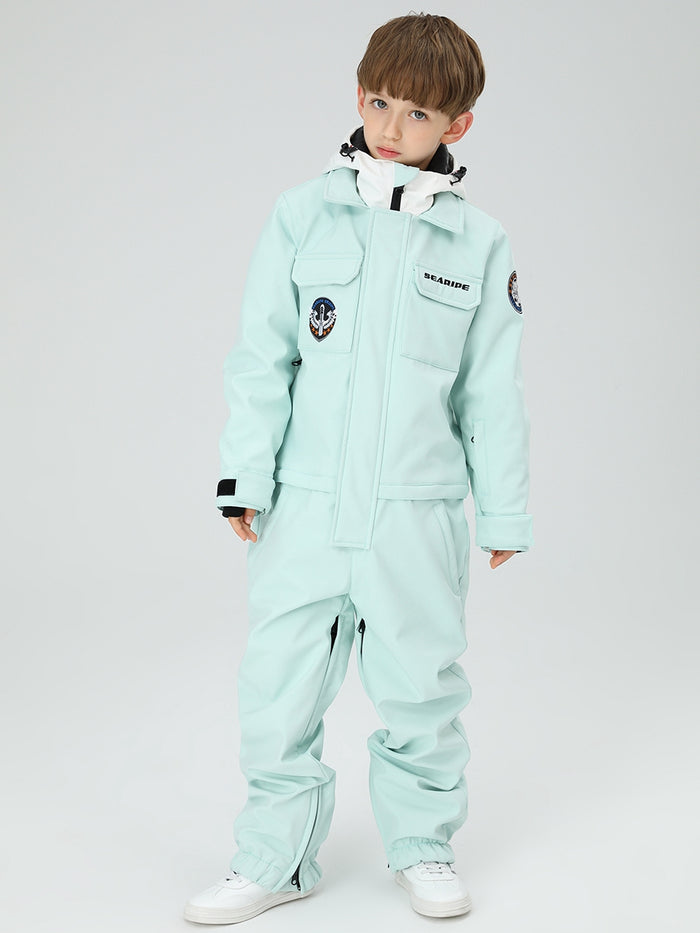 Boys Solid Color Snowsuit With Waist Zip