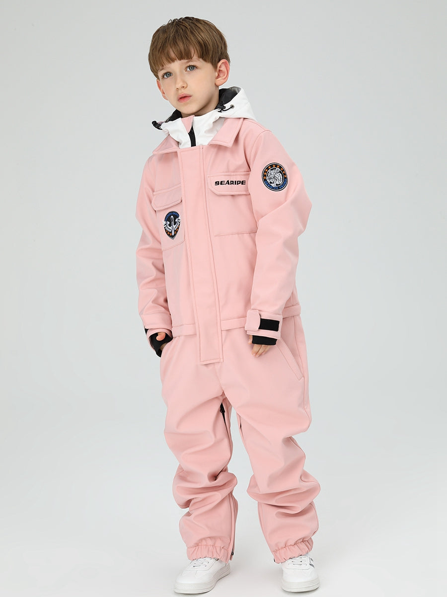 Boys Solid Color Snowsuit With Waist Zip