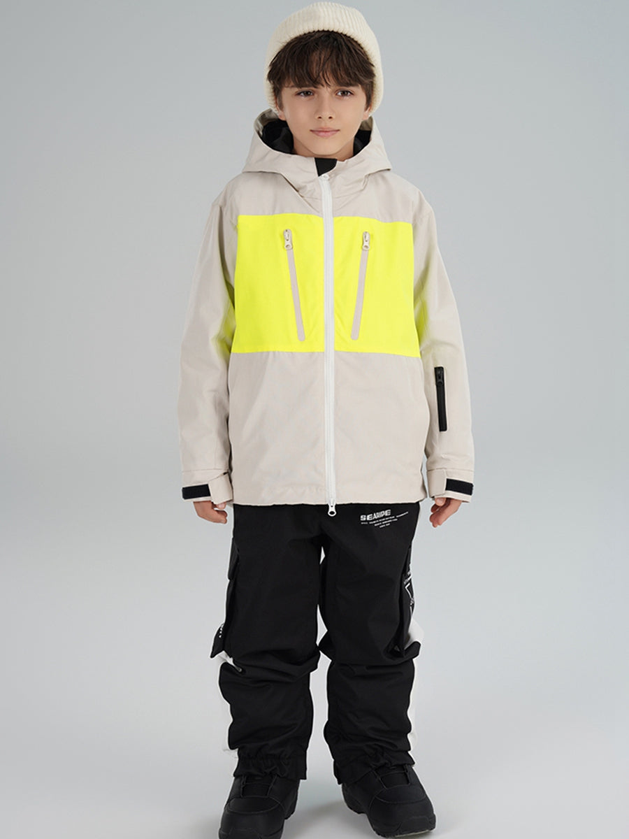 Boy s Insulated Cargo Snowboard Jacket Boys Snow Jacket Riuyele Beige 110