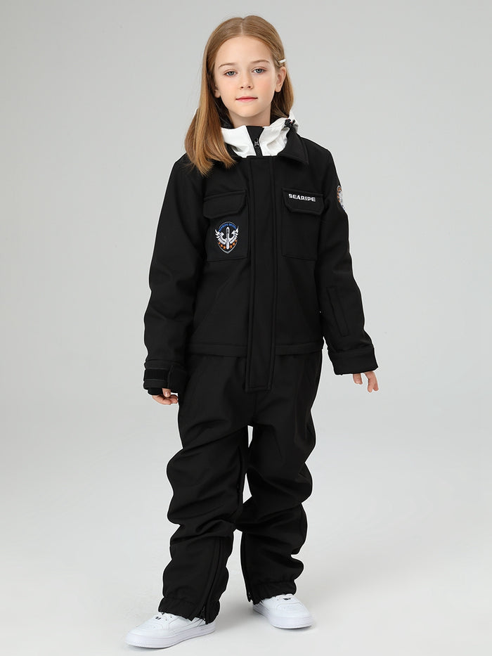 Girls Solid Color Snowsuit With Waist Zip