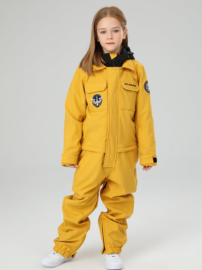 Girls Solid Color Snowsuit With Waist Zip