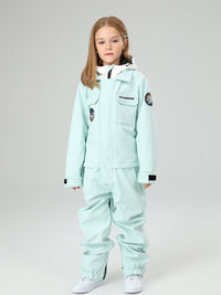 Girls Solid Color Snowsuit With Waist Zip