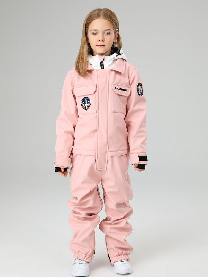 Girls Solid Color Snowsuit With Waist Zip