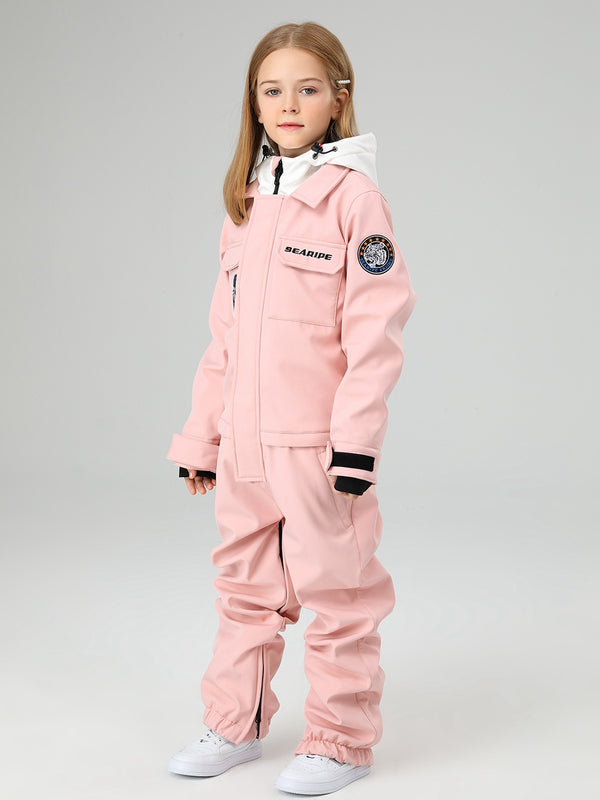 Girls Solid Color Snowsuit With Waist Zip