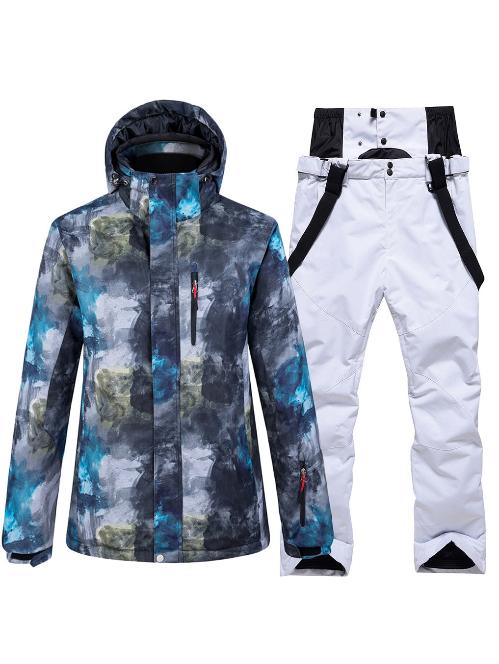 Riuiyele Detachable Hooded Men Ski Snowboard Jacket & Bib Pants