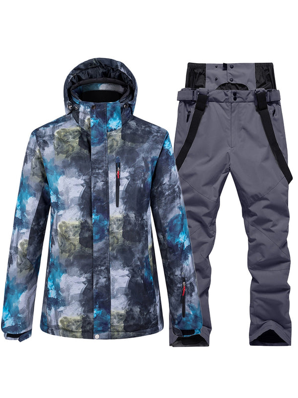 Riuiyele Detachable Hooded Men Ski Snowboard Jacket & Bib Pants