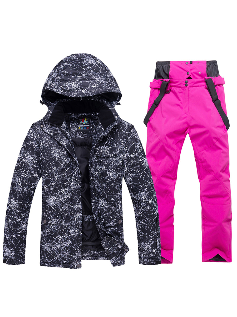 Women's Colorful Printed Ski Jacket and Pants