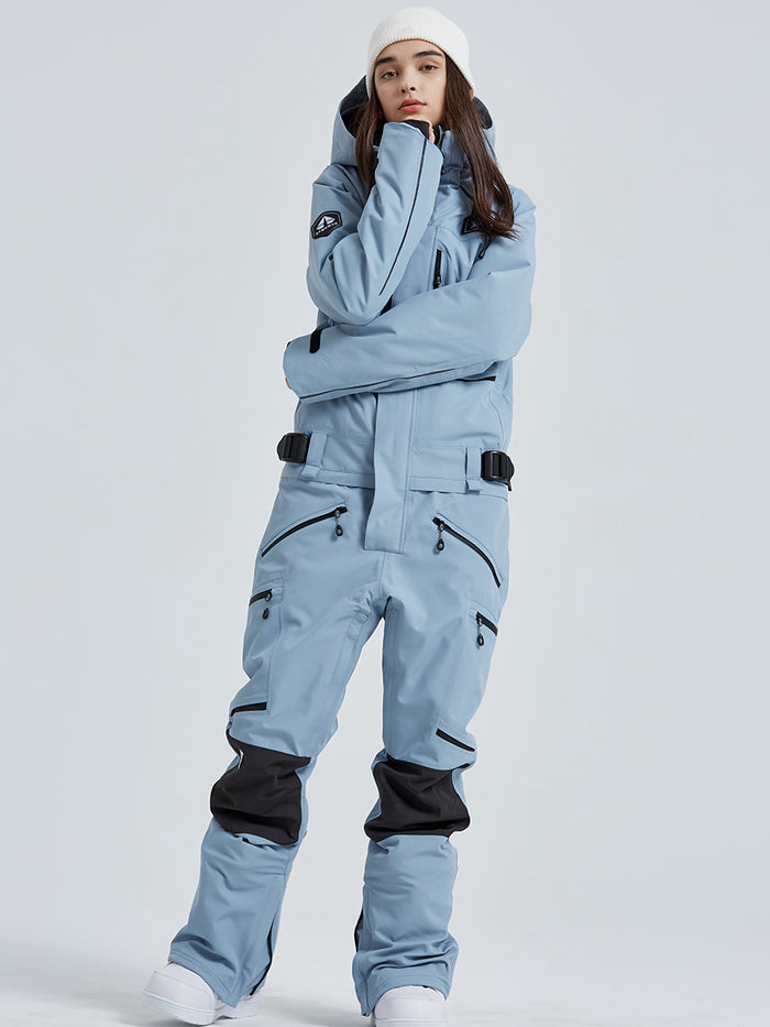 Women High Neck Hooded One Piece Ski Suits