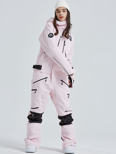 Women High Neck Hooded One Piece Ski Suits