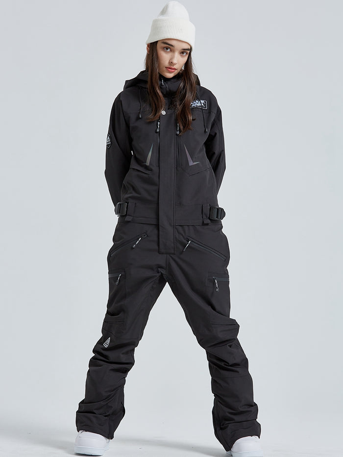 Women High Neck Hooded One Piece Ski Suits