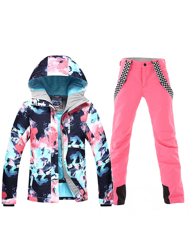 Women's Colorful Printed Ski Jacket and Pants Set