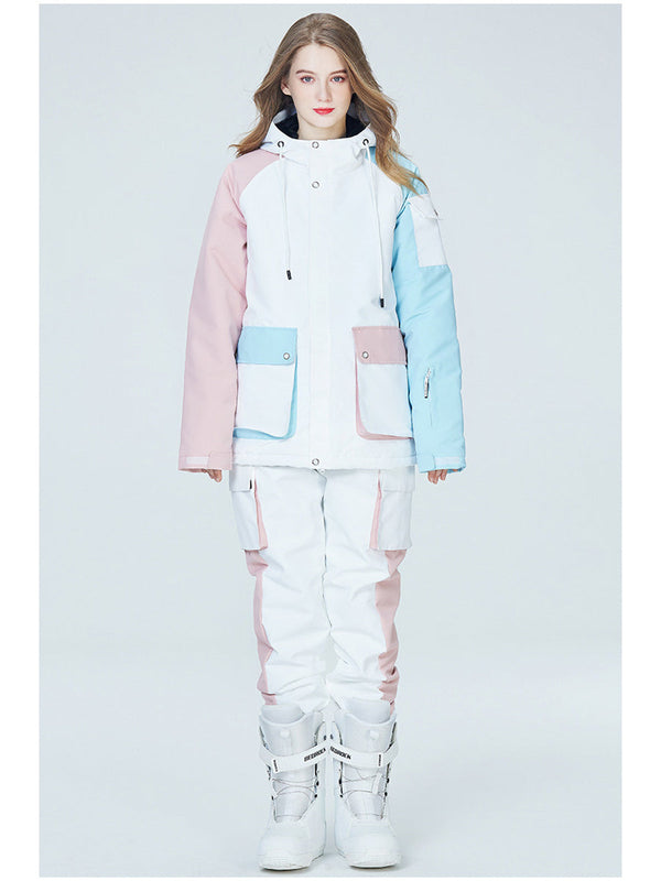 Riuiyele Colorblock Women Ski Anorak Jacket & Cargo Pants