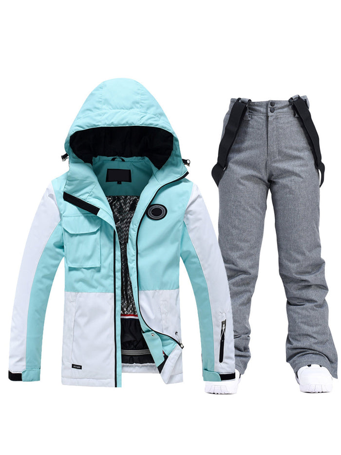 Riuiyele Colorblock Women Ski Jacket & Bib Pants