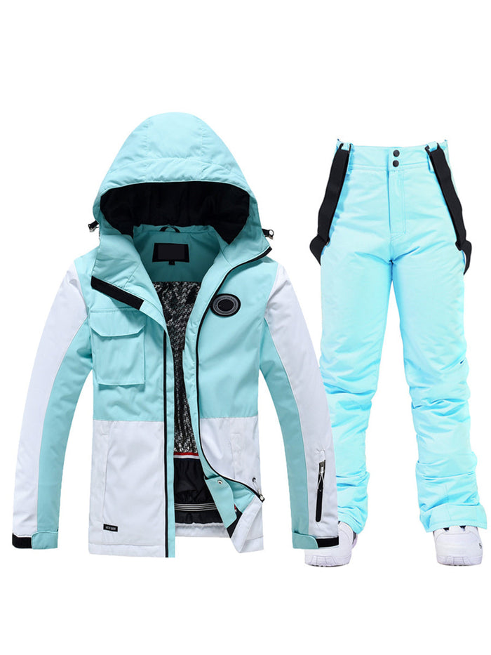 Riuiyele Colorblock Women Ski Jacket & Bib Pants