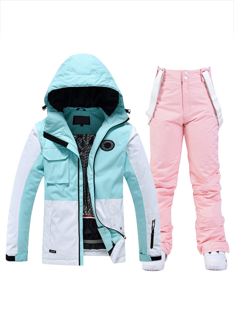 Riuiyele Colorblock Women Ski Jacket & Bib Pants