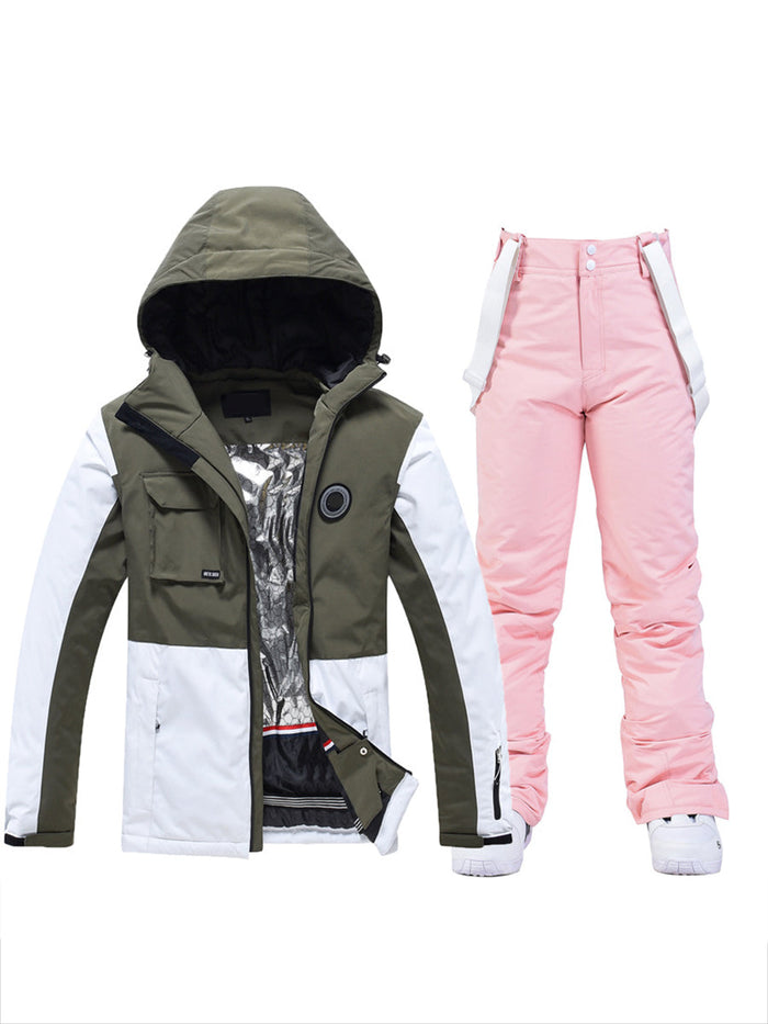 Riuiyele Colorblock Women Ski Jacket & Bib Pants