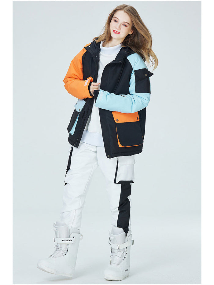 Riuiyele Colorblock Women Ski Anorak Jacket & Overall Pants