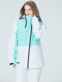 Riuiyele Women Colorblock Insulated Cargo Snow Jacket Riuiyele