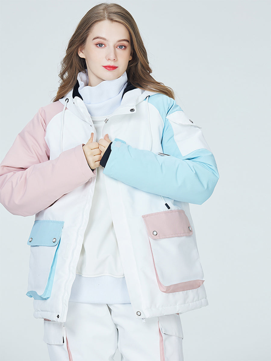 Riuiyele Women Colorblock Insulated Cargo Snow Jacket Riuiyele