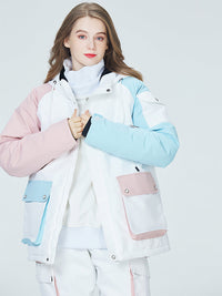 Riuiyele Women Colorblock Insulated Cargo Snow Jacket Riuiyele