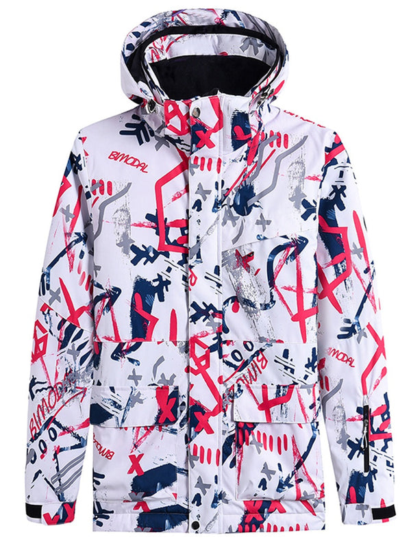 Riuiyele Men Ski Jacket Graffiti Print Snow Coat Riuiyele